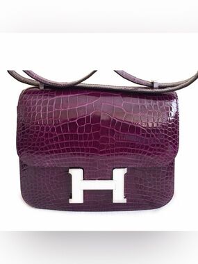 H Constance niloticus shiny amethyst purple crocodile alligator embossed PHW 24